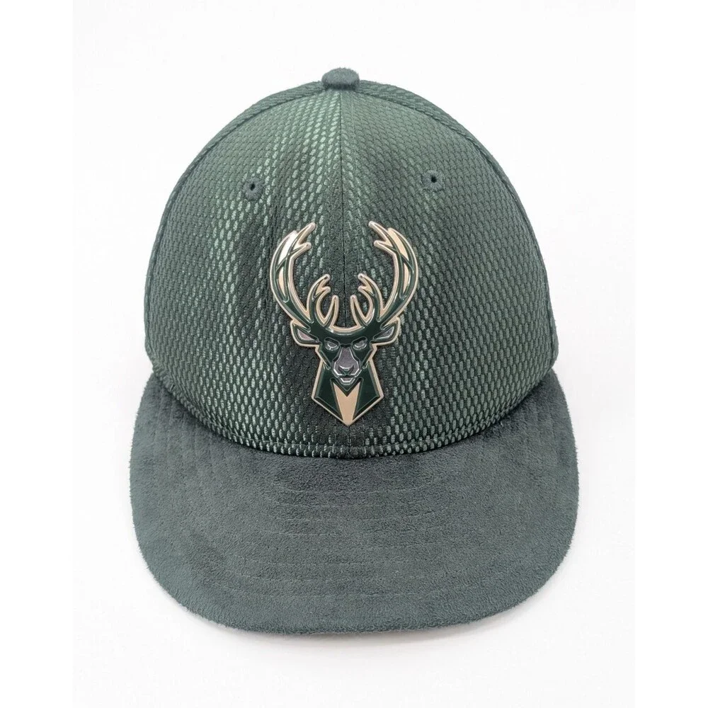 New Era Milwaukee Bucks NBA Green Suede Feel Snapback Hat One Size Fits All
